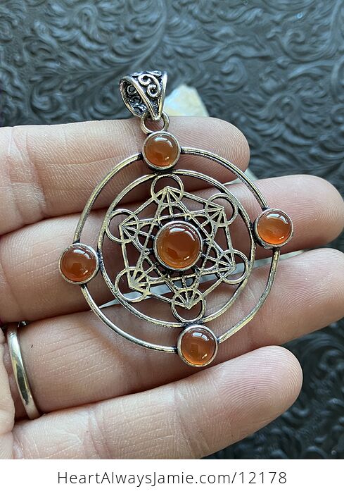 Orange Carnelian Metratrons Cube Sacred Geometry Stone Crystal Pendant Jewelry - #Kiqtotp3RYk-2