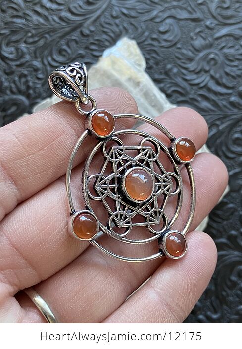 Orange Carnelian Metratrons Cube Sacred Geometry Stone Crystal Pendant Jewelry - #TOvqYcmuxxI-3