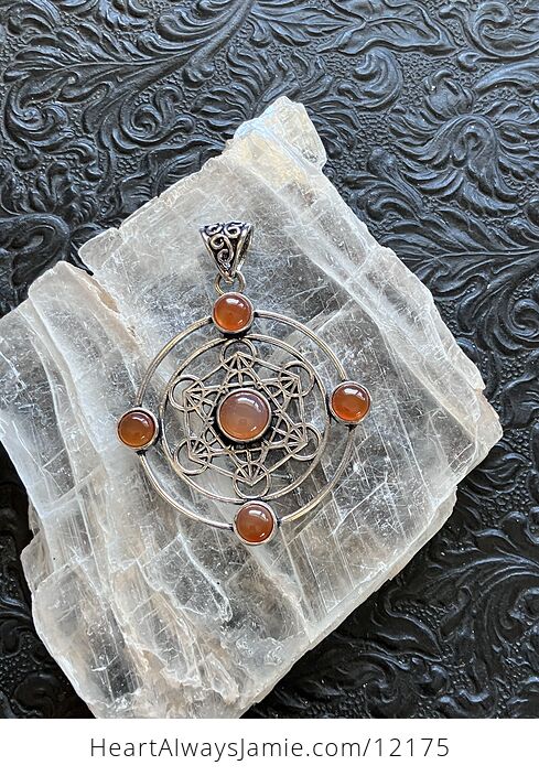 Orange Carnelian Metratrons Cube Sacred Geometry Stone Crystal Pendant Jewelry - #TOvqYcmuxxI-1