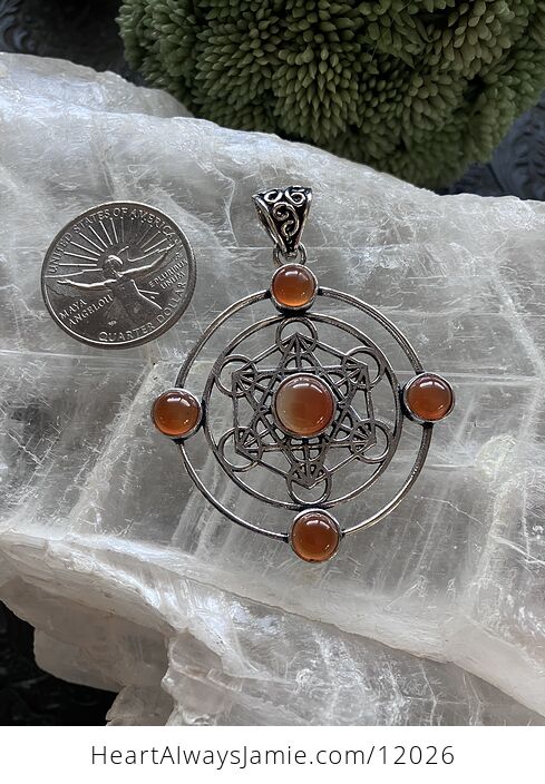 Orange Carnelian Metratrons Cube Sacred Geometry Stone Crystal Pendant Jewelry - #rv0lSbzkDzM-6