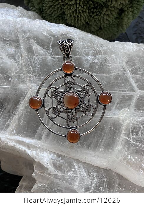 Orange Carnelian Metratrons Cube Sacred Geometry Stone Crystal Pendant Jewelry - #rv0lSbzkDzM-5