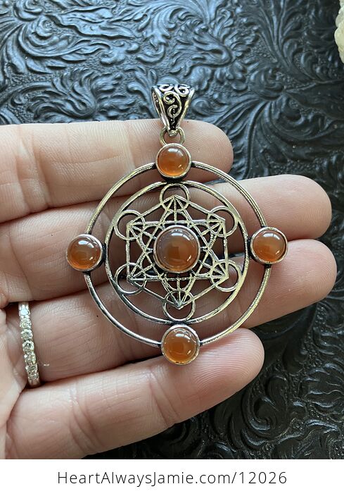 Orange Carnelian Metratrons Cube Sacred Geometry Stone Crystal Pendant Jewelry - #rv0lSbzkDzM-2