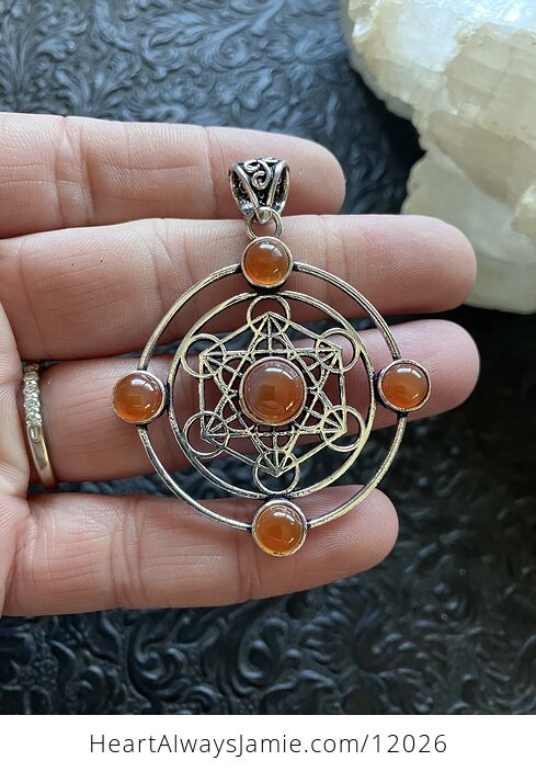 Orange Carnelian Metratrons Cube Sacred Geometry Stone Crystal Pendant Jewelry - #rv0lSbzkDzM-1