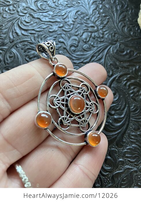 Orange Carnelian Metratrons Cube Sacred Geometry Stone Crystal Pendant Jewelry - #rv0lSbzkDzM-3