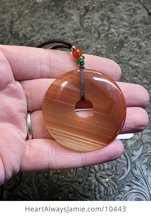 Orange Sardonyx Crystal Pie Stone Donut Pendant Necklace - #JALDI89TJI0-6