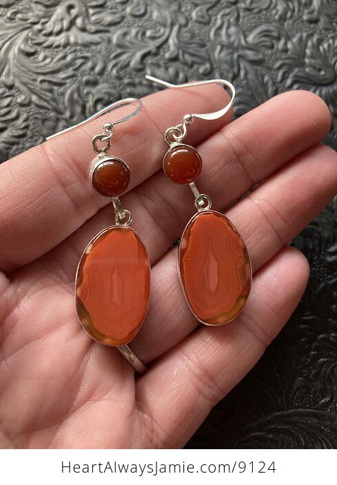 Orange Solar Agate Slice and Carnelian Crystal Stone Jewelry Earrings - #H1CxEv7XYvA-2