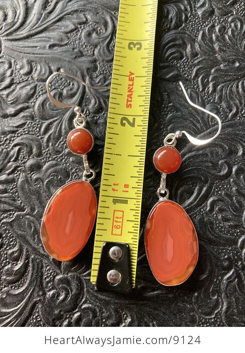 Orange Solar Agate Slice and Carnelian Crystal Stone Jewelry Earrings - #H1CxEv7XYvA-4