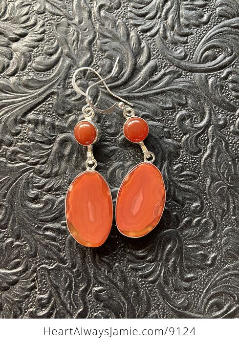 Orange Solar Agate Slice and Carnelian Crystal Stone Jewelry Earrings - #H1CxEv7XYvA-1