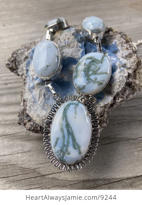 Oregon Owyhee Blue Opal and Moss Agate Necklace - #iRfHBry19RE-3