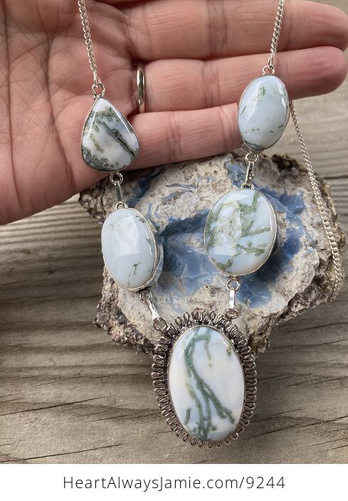 Oregon Owyhee Blue Opal and Moss Agate Necklace - #iRfHBry19RE-1