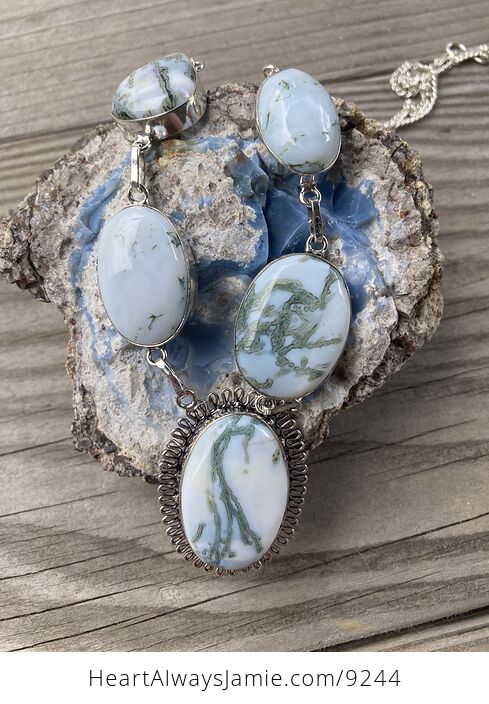 Oregon Owyhee Blue Opal and Moss Agate Necklace - #iRfHBry19RE-2