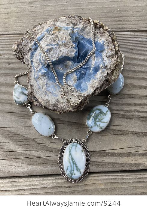 Oregon Owyhee Blue Opal and Moss Agate Necklace - #iRfHBry19RE-5