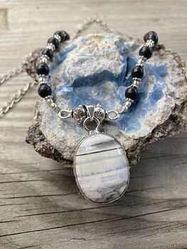 Oregon Owyhee Blue Opal and Onyx Stone Necklace #3QS9i9MlSnY