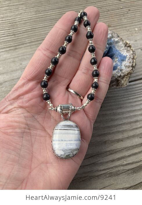 Oregon Owyhee Blue Opal and Onyx Stone Necklace - #3QS9i9MlSnY-4