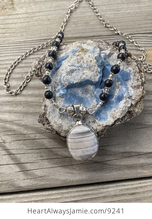 Oregon Owyhee Blue Opal and Onyx Stone Necklace - #3QS9i9MlSnY-2