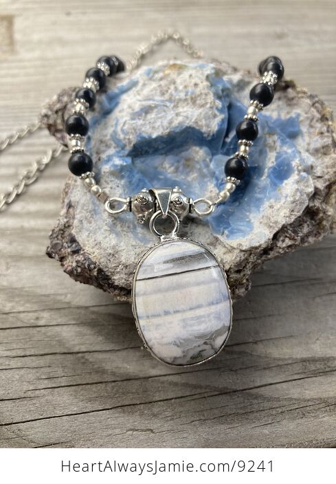 Oregon Owyhee Blue Opal and Onyx Stone Necklace - #3QS9i9MlSnY-1