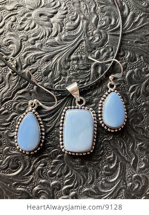 Oregon Owyhee Blue Opal Crystal Stone Jewelry Earrings and Necklace Set - #CKVG4h52Fv0-5