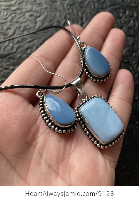 Oregon Owyhee Blue Opal Crystal Stone Jewelry Earrings and Necklace Set - #CKVG4h52Fv0-3