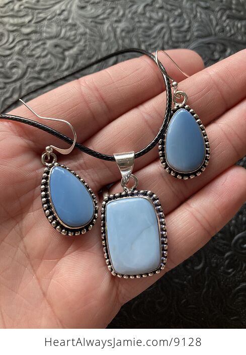 Oregon Owyhee Blue Opal Crystal Stone Jewelry Earrings and Necklace Set - #CKVG4h52Fv0-2