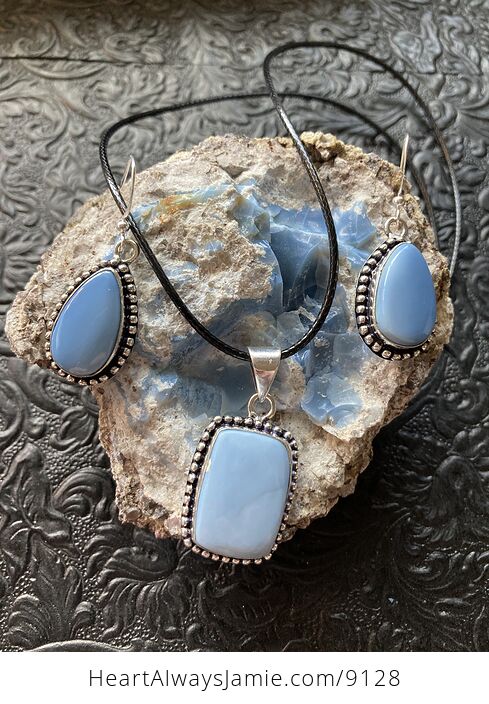 Oregon Owyhee Blue Opal Crystal Stone Jewelry Earrings and Necklace Set - #CKVG4h52Fv0-1