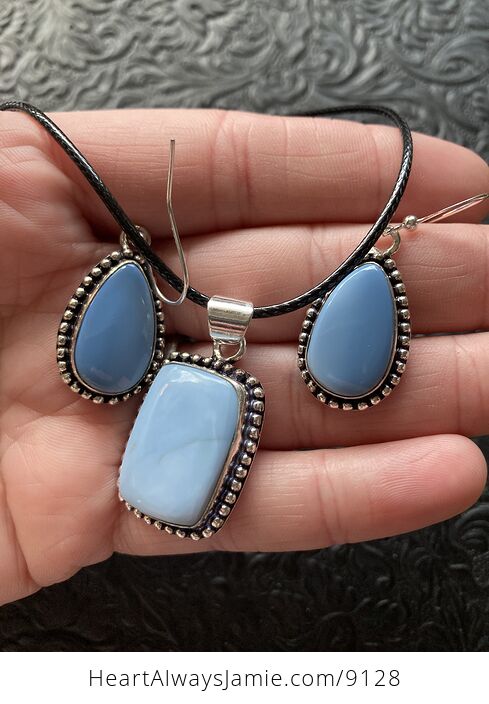 Oregon Owyhee Blue Opal Crystal Stone Jewelry Earrings and Necklace Set - #CKVG4h52Fv0-4