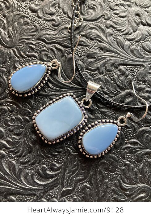 Oregon Owyhee Blue Opal Crystal Stone Jewelry Earrings and Necklace Set - #CKVG4h52Fv0-6