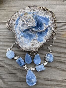 Oregon Owyhee Blue Opal Necklace and Earring Jewelry Set #6727FB84VB4