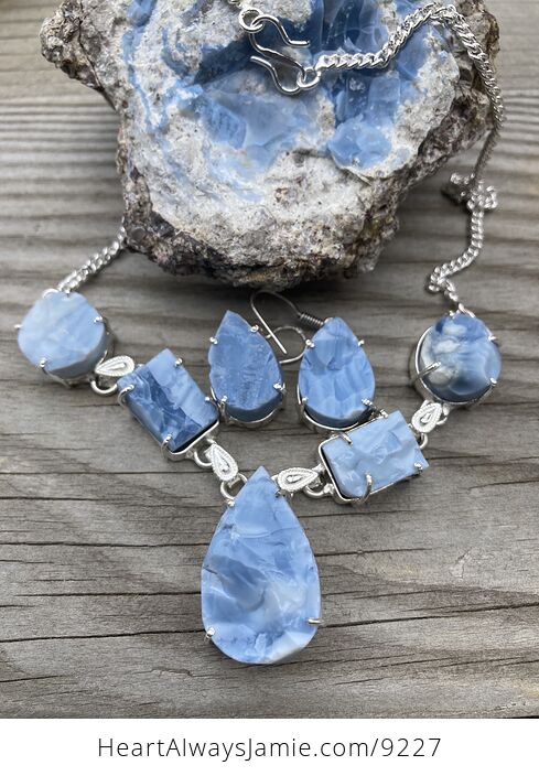 Oregon Owyhee Blue Opal Necklace and Earring Jewelry Set - #6727FB84VB4-2