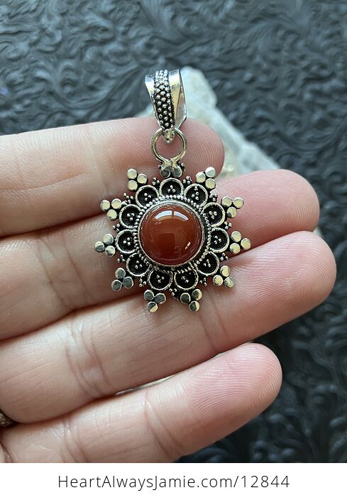 Ornate Carnelian Crystal Stone Jewelry Pendant - #9JwxNaCObdg-2