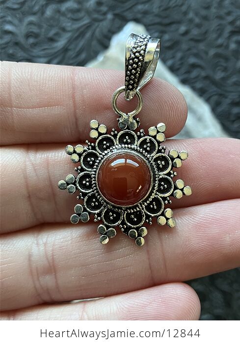 Ornate Carnelian Crystal Stone Jewelry Pendant - #9JwxNaCObdg-1