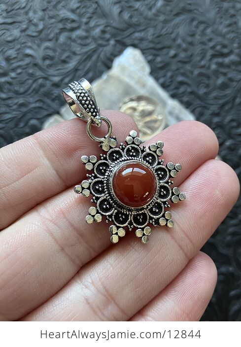 Ornate Carnelian Crystal Stone Jewelry Pendant - #9JwxNaCObdg-3