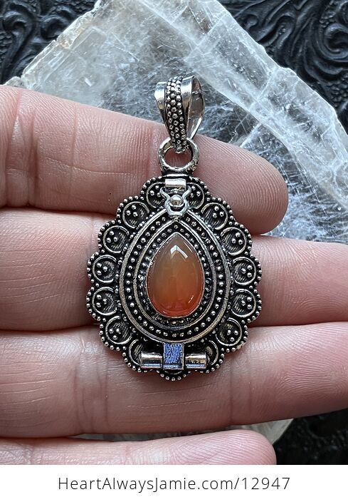 Ornate Carnelian Locket Keepsake Box Pendant Crystal Stone Jewelry - #iEQH8NNlwHk-1