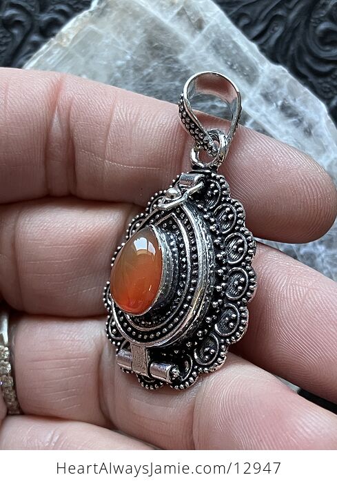 Ornate Carnelian Locket Keepsake Box Pendant Crystal Stone Jewelry - #iEQH8NNlwHk-3