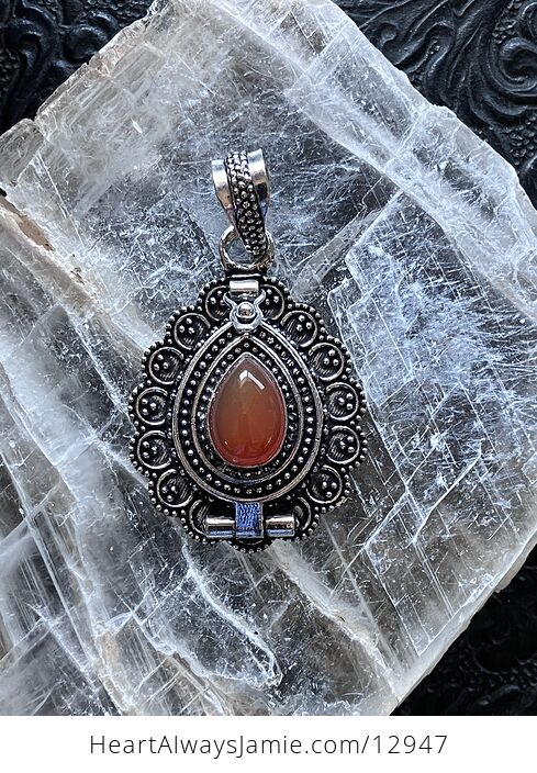 Ornate Carnelian Locket Keepsake Box Pendant Crystal Stone Jewelry - #iEQH8NNlwHk-5