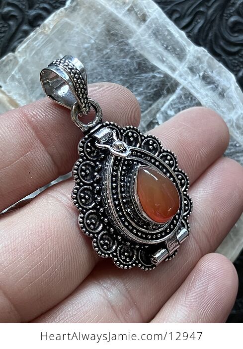 Ornate Carnelian Locket Keepsake Box Pendant Crystal Stone Jewelry - #iEQH8NNlwHk-2