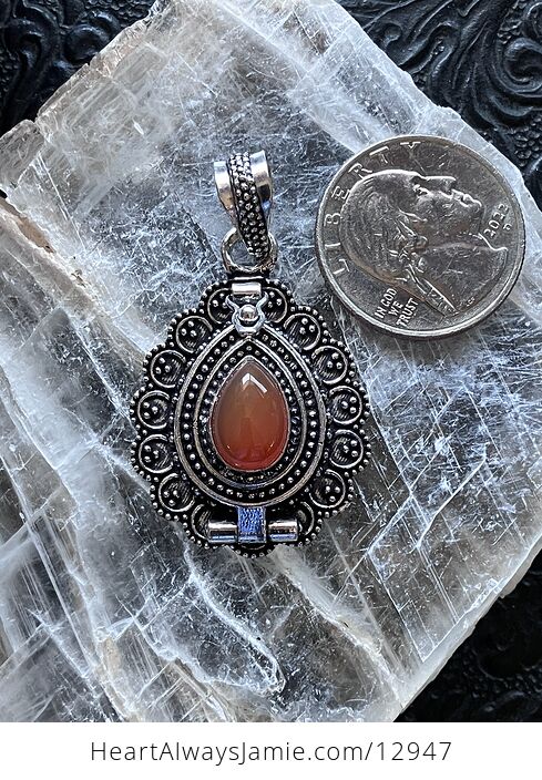 Ornate Carnelian Locket Keepsake Box Pendant Crystal Stone Jewelry - #iEQH8NNlwHk-6