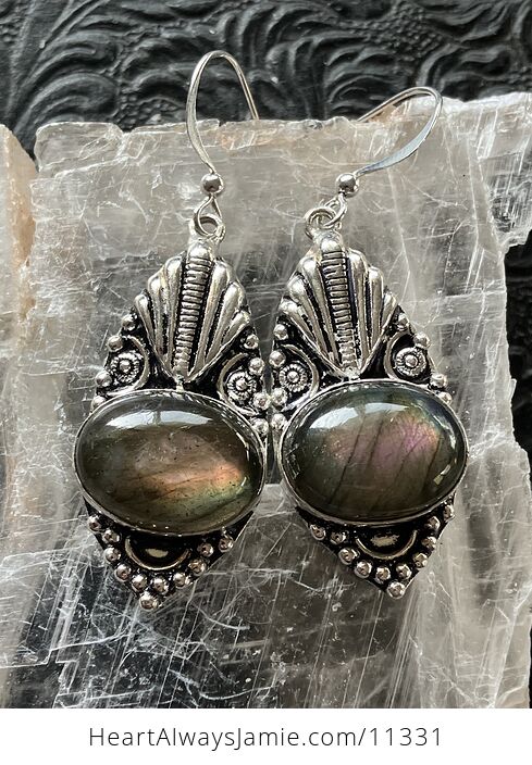 Ornate Labradorite Stone Crystal Jewelry Earrings - #MR5HFjdBO58-1