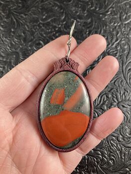 Oval African Bloodstone Cherry Orchard Jasper Wood and Crystal Stone Jewelry Pendant Ornament #lXg0FxHSkRw