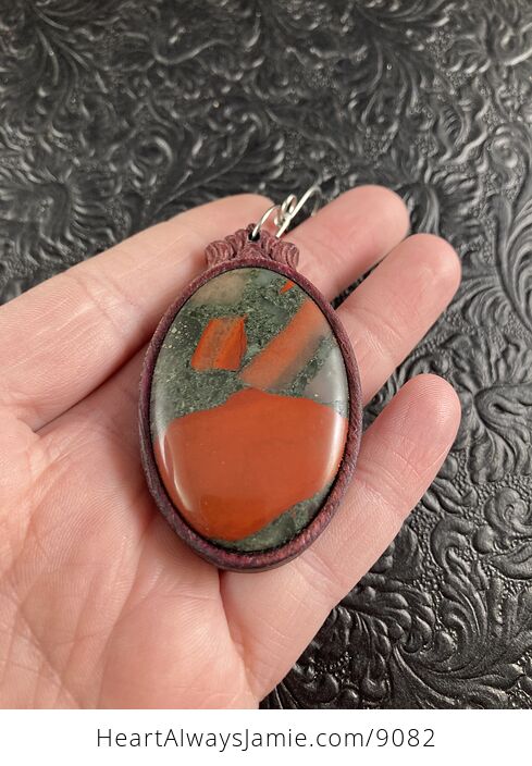 Oval African Bloodstone Cherry Orchard Jasper Wood and Crystal Stone Jewelry Pendant Ornament - #lXg0FxHSkRw-2