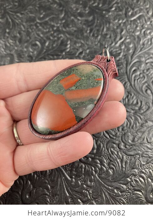 Oval African Bloodstone Cherry Orchard Jasper Wood and Crystal Stone Jewelry Pendant Ornament - #lXg0FxHSkRw-3