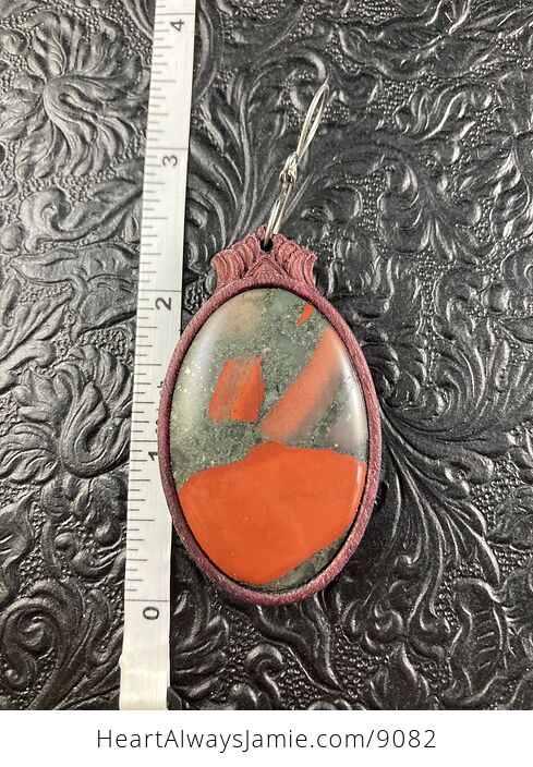 Oval African Bloodstone Cherry Orchard Jasper Wood and Crystal Stone Jewelry Pendant Ornament - #lXg0FxHSkRw-6