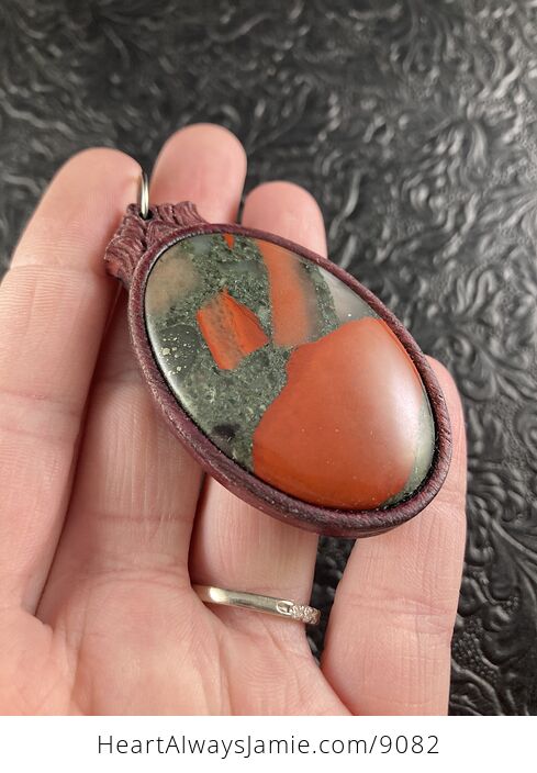 Oval African Bloodstone Cherry Orchard Jasper Wood and Crystal Stone Jewelry Pendant Ornament - #lXg0FxHSkRw-4