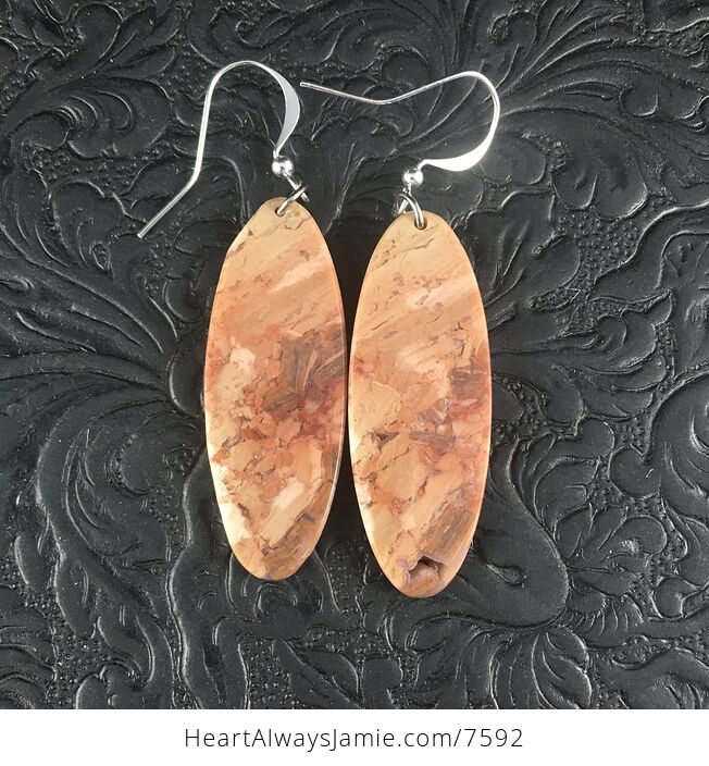 Oval African Brecciated Fire Jasper Stone Jewelry Earrings - #15GHsnmJIyw-1