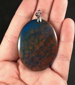 Oval Brown and Blue Dragon Veins Agate Stone Pendant #DLpjyhACnyo