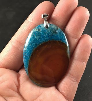 Oval Brown and Blue Druzy Agate Stone Pendant #yLXu4Z6lEws
