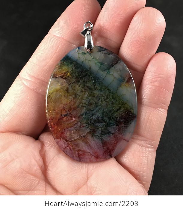 Oval Colorful Rainbow Druzy Agate Stone Pendant Necklace - #T1LwXRXFNsw-2