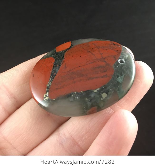 Oval Natural African Bloodstone Cherry Orchard Jasper Septinite Stone Jewelry Pendant - #kwTDGUb24ac-3