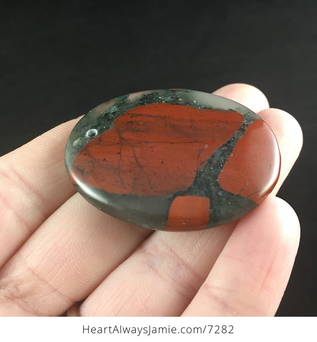 Oval Natural African Bloodstone Cherry Orchard Jasper Septinite Stone Jewelry Pendant - #kwTDGUb24ac-4