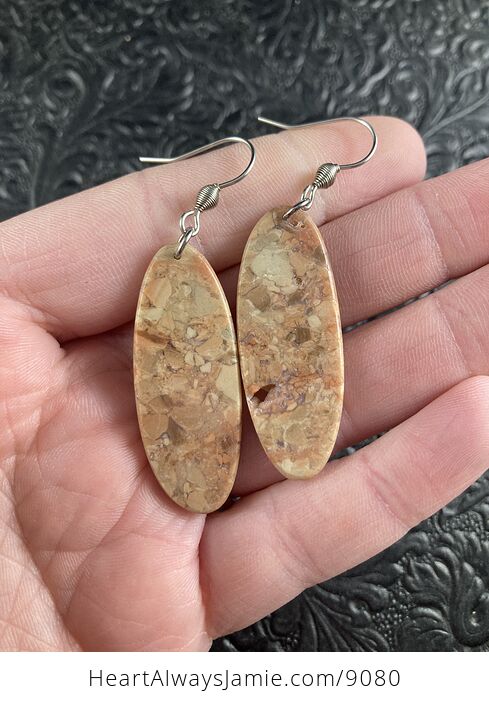 Oval Natural Mexican Brecciated Jasper Crystal Stone Jewelry Earrings - #sMQRlA5Wm20-1