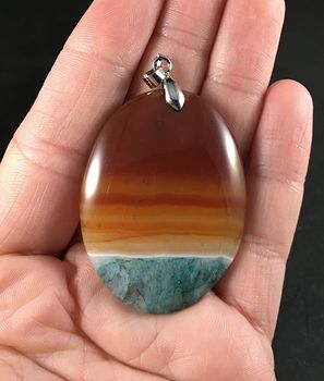 Oval Ocean Sunset Brown and Orange and Blue Druzy Agate Stone Pendant #iR5aeErcNQ4